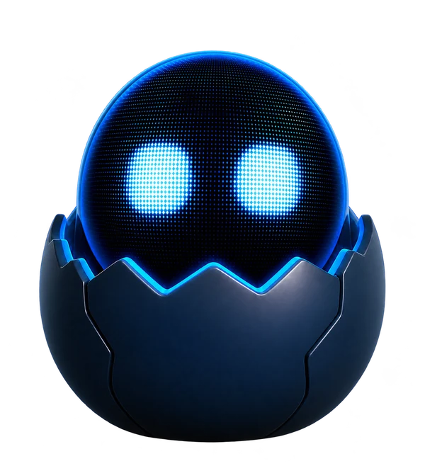 Rowot Hatchling, a dark blue pet in a cracked shell